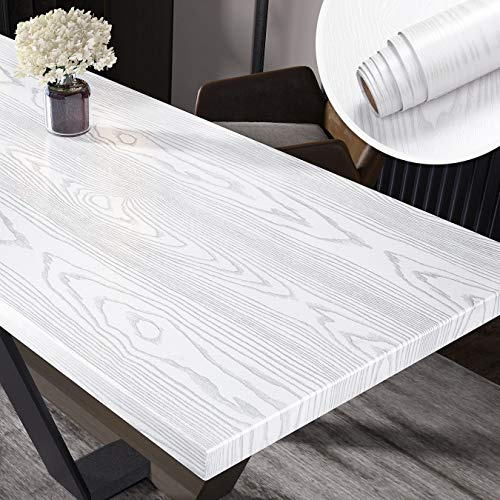 Yenhome Carta da Parati Adesiva Effetto Legno Bianco Argento 60×500cm Pellicola Adesiva per Mobili Legno Bianco Adesivi per Mobili per Parete Piano di Lavoro Armadio Porta Tavolo Ristrutturazione