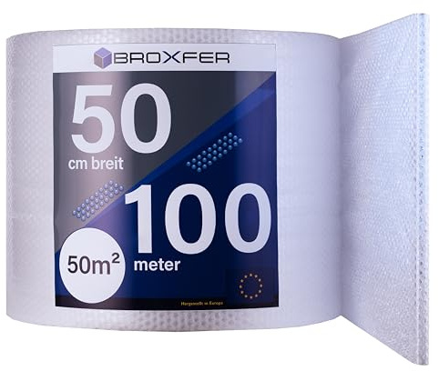 Broxfer Rouleau de film à bulles - 50 cm x 100 m - 2 couches - Film d'emballage LPF