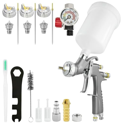 D1 LVLP Lackeringspistol, sprutpistol premiumkit, lackeringspistol, tryckluft med 1,3/1,5/1,7 mm munstycke, lätt att använda, färgpistol för bilar och hus, gör-det-själv-målning, med
