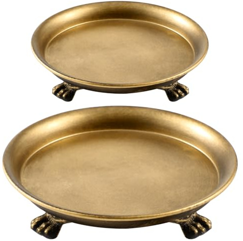 Zonon 2 Pack Solid Brass Clawfoot Dish Pedestal Dish Candle Tray Round Clawfoot Candle Holder Decorative Jewelry Stand for Wax Jewelry Rings Trinkets Coffee Table Centerpiece Cosmetics Home Decor