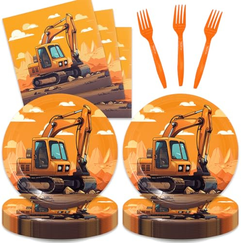 48Pcs Construction Party Decorations Excavator Birthday Baby Shower Plates and Napkins Set Supplies Construction Birthday Party Supplies