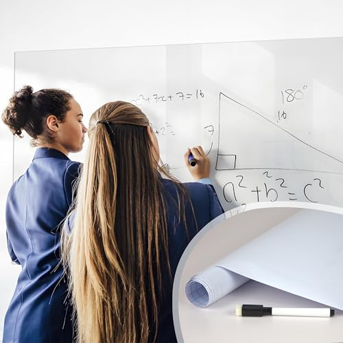 FENTIS Pizarra Blanca Autoadhesiva para Pared Vinilo de Plástico Pizarra de Borrado en Seco Rollo de Papel de Contacto para Bricolaje Escuela Aula Oficina en Casa 120x200cm