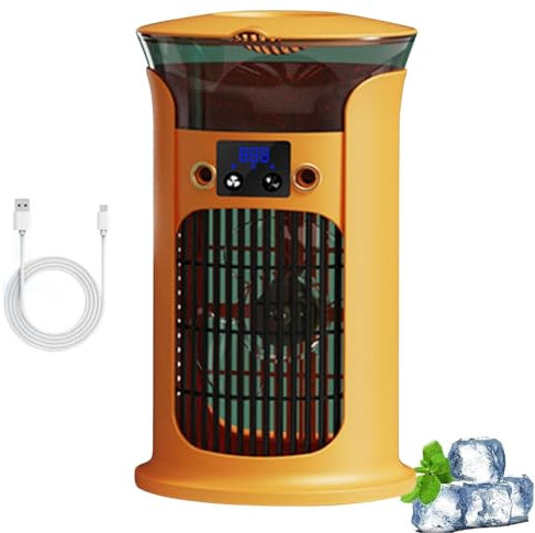 Mini Climatiseur Portable,Ventilateur De Climatiseur Mobile,Ventilateur Silencieux Chambre Avec 3 Vitesses,Refroidisseur D'air Personnel,Clim Portable Rechargeable USB Petit Humidificateur Air (Jaune)