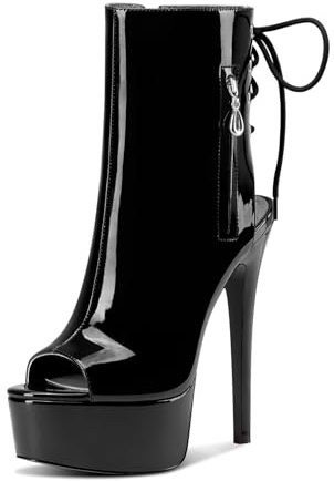 Castamere Donna Spillo Alto High Tacco Heel Aperte sulla Punta Piattaforma Estate Stivaletti Lacci Ballo Feste Stivali 15 CM Heels Nero 39 EU