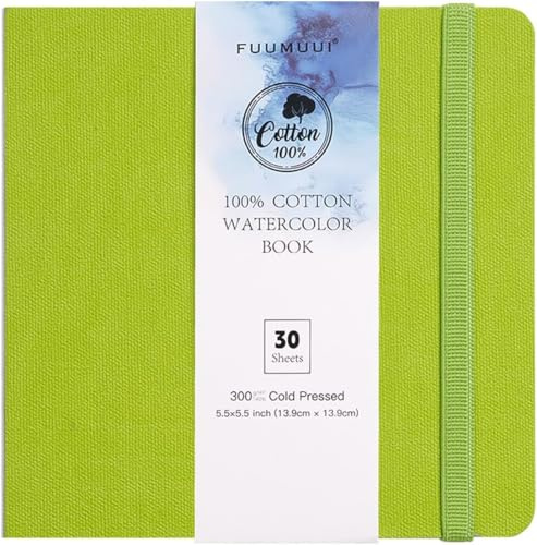 Sketchbook Acquerello 14x14 cm - 100% Cotone, 30 Fogli 300 g/m², Carta Pressata a Freddo Senza Acidi, Watercolor Sketchbook con Copertina Rigida, Ideale per Urban Sketching, Disegno e Hand Lettering
