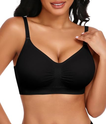 UMIPUBO Bras for Women Wireless Jelly Bra Bralettes Non Wired Seamless Sports Bra Support V Neck Everyday Sleep Padded Comfort Full Coverage Convertible Underwear Regular Bust Underwire (Black, XL)