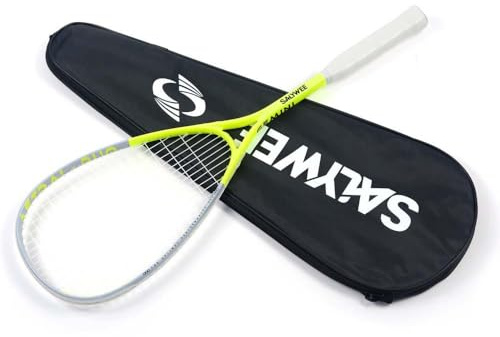 Raqueta de squash de carbono completo, ligera, deportiva, con bolsa, para hombres y mujeres, de alto rendimiento (gris)