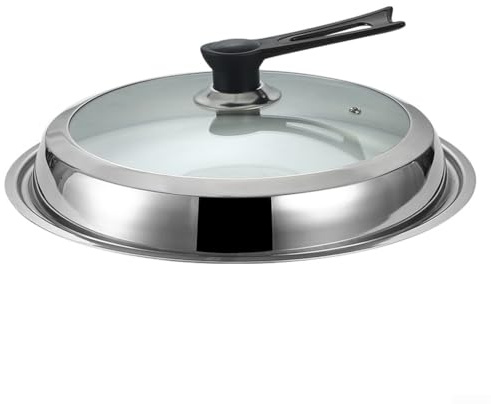 Cubierta para ollas de acero inoxidable con tapa de cristal, apta para woks y sartenes de 30 cm a 42 cm, tapa de cocina resistente al calor con diseño de pie (42 cm)
