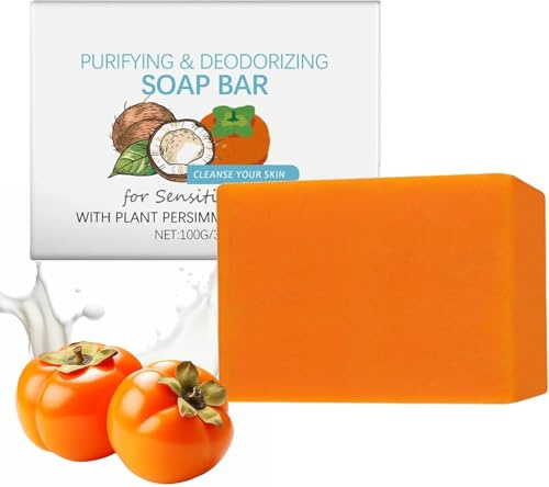 Jabón kaki japonés con extracto de té verde 100 g, jabón corporal para hombres y mujeres, control de olores no deseados, hidratación intensa y limpieza delicada (1Piezas)