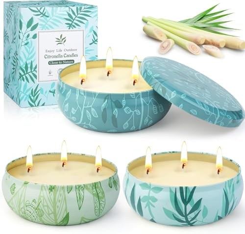 Candela alla citronella da esterno grande,candele alla citronella da 100 ml,candele da esterno, giardino di limoni con 3 stoppini,set di candele in cera di soia naturale per giardino, patio, picnic
