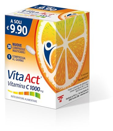 Vitamina C Act 1000mg, Integratore Alimentare in Compresse Masticabili, a base di Vitamina C - Confezione da 30 Compresse Masticabili