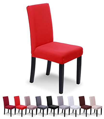 SaintderG® Fundas para sillas Pack de 4 Fundas sillas Comedor, Lavable Extraíble Funda, Muy fácil de Limpiar, Duradera Modern Bouquet de la Boda, Hotel, Decor Restaurante(Rojo, Pack de 4).