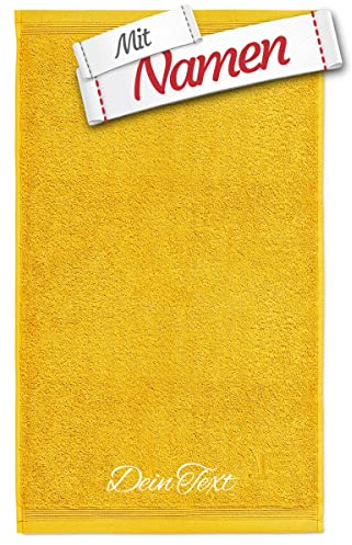 möve Superwuschel Gästetuch mit Namen Bestickt, 30x50 cm Gold Gelb Baumwolle, Bad Frottee Handtuch für Gäste WC personalisiert, Gästehandtuch besticken Lassen