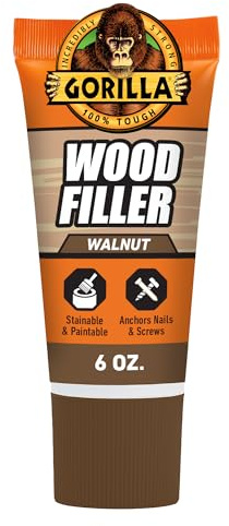 Gorilla All Purpose Wood Filler, Walnut Color, 6 Ounce Tube (Pack of 1) - Water Resistant for Indoor or Outdoor Projects and Repairs