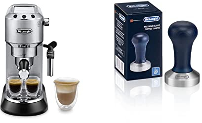 De'Longhi Dedica Style, Machine expresso pour préparer des boissons café et lactées, EC685M, Acier Chromé & DLSC058-Tasseur de café en acier inoxydable