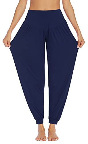PINSPARK Pantalones de Yoga para Mujer Largos Bombachos Casuales de Cintura Alta Pantalón Bloomers Ancho con Cordones