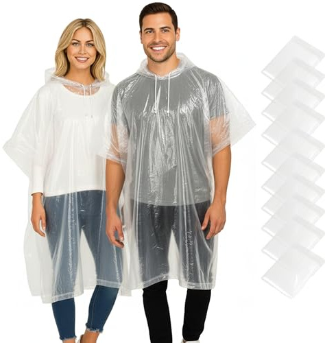 REDSTAR Clear Rain Ponchos for Adults - Disposable Clear Rain Poncho Adult Waterproof Pac a Mac for Women and Men - Adults Waterproof Emergency Disposable Raincoat Travel and Festival Accessories