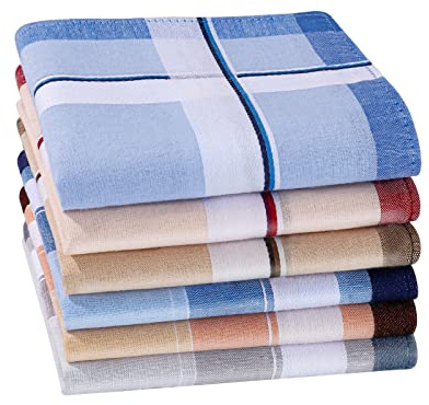 HOULIFE 100 % bomull herr rand mjukt rutigt mönster näsdukar blandade fickor fyrkantiga näsdukar 6/9 delar 38 x 38 cm/15 x 15, 40x40cm-6 stycken, 40x40cm/15.75x15.75’’