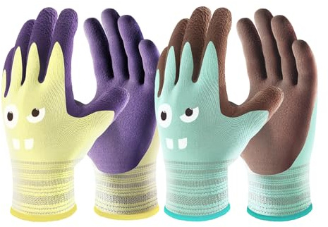COOLJOB 2 paia di guanti da lavoro per bambini 8-12 anni, guanti da giardinaggio per bambini con rivestimento in gomma in Modal, ultra morbidi e delicati sulla pelle, taglia L