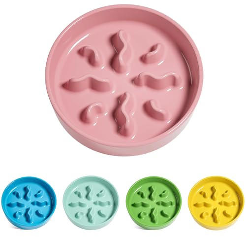 Ceramic Slow Feeder Dog Bowls Small Breed, 0.5 Cups Dog Food Dish for Fast Eaters, Puzzle Bowl for Small Dogs and Cats, 5.5 Inch-Pink