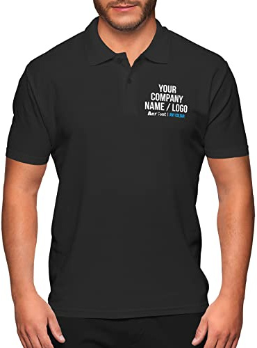 Personalised Work Polo Shirt Your Company Logo Image and Text Mens Custom Workwear Uniform, XL, Black
