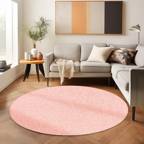 SIMPEX Tappeti a pelo corto, Unicolor - Monocroma, Tappeto Rosa, 200 cm Rotondo, Tappeti in stile moderno, Tappeto soggiorno