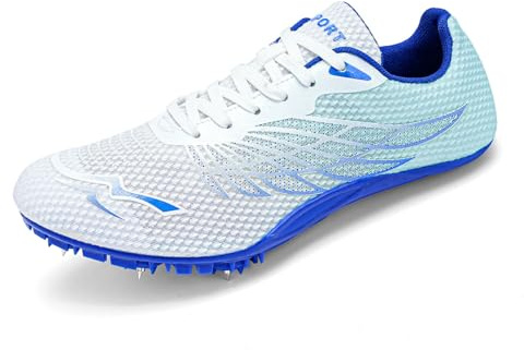 WESHIRUN Track and Field Shoes for Men Women 8 Spikes Boys and Girls Kids Running Racing Shoes Blue