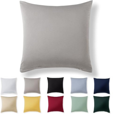 Alreya Kissenbezug 80 x 80 cm - Hellgrau - 100% Jersey Baumwolle - Kissenhülle für Kissen 80x80 cm, Jersey Kopfkissenbezüge, Superweicher Kissenbezug 80x80 mit Reißverschluss