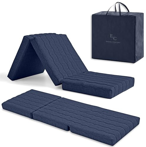 Colchón Plegable Viscoelástica Invitados 65x195 Espuma HD + 2 cm Visco. Colchón Plegable. Muy Versátil. Transpirable. Funda Desenfundable. Altura 12 cm Color Azul. con Bolsa de Transporte.