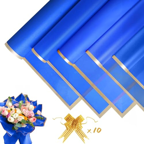 Lot de 20 feuilles de papier cadeau pour bouquet de fleurs - Imperméable - Papier floral avec ruban - Papier floral pour emballage cadeau, fleurs, art et artisanat (bleu, 58 x 58 cm)