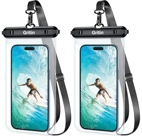 Gritin wasserdichte Handyhülle, IPX8 Unterwasser Handytasche Hülle mit Sicherheitsschleife,Waterproof Phone Case für iPhone 16 Pro Max/15/SE, Galaxy, Mate, Smartphone bis zu 7,2 Zoll - 2 Stück