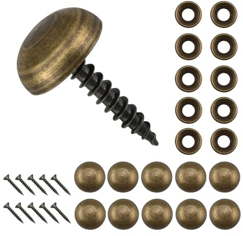 Aifeier ET 10Pcs Pure Brass Decorative Screws with Caps, Mirror Fixing Upholstery Cover Thumb Tacks Self-Tapping Screws for Wall Hangings Eyeglasses Wood Handcrafted Fasteners Hardware (15mm, Bronze)