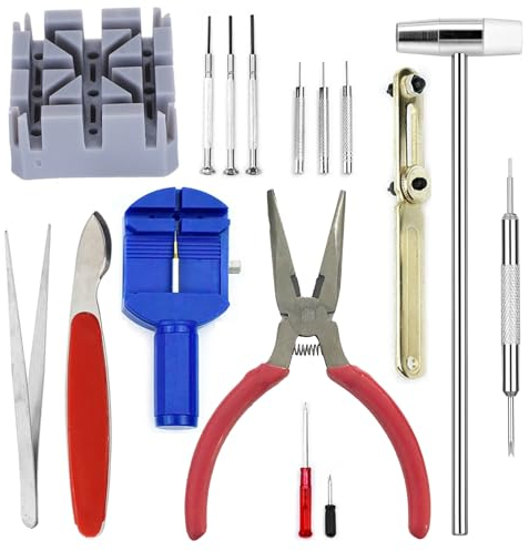 16 Stück Uhrenöffner Werkzeug Set, Uhrengehäuseöffner Uhrendeckelöffner Entferner Tool Kit, Gehäuseöffner Uhrenreparatur Reparatur Uhrmacherwerkzeug für Verschiedene Größen Arten von Armbanduhren
