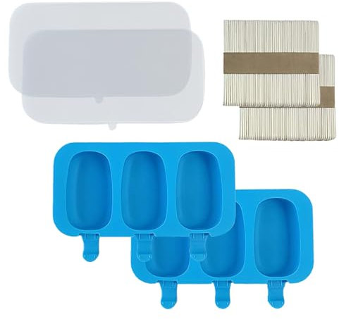 Stampi in silicone per ghiaccioli fatti in casa con coperchio, senza BPA, stampi per ghiaccioli con 3 cavità, per torte, gelati, ghiaccioli a rilascio facile, con 100 bastoncini di ghiaccioli (set da