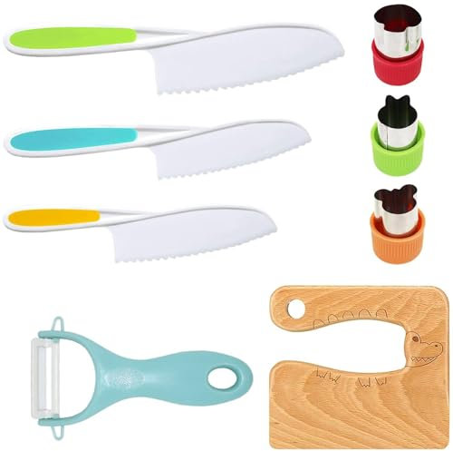Zliger Coltelli da Cucina di Sicurezza per Bambini - Set di 8 Con Formine per Biscotti, Coltello da Legno, Pelapatate - per Cucinare Verdure