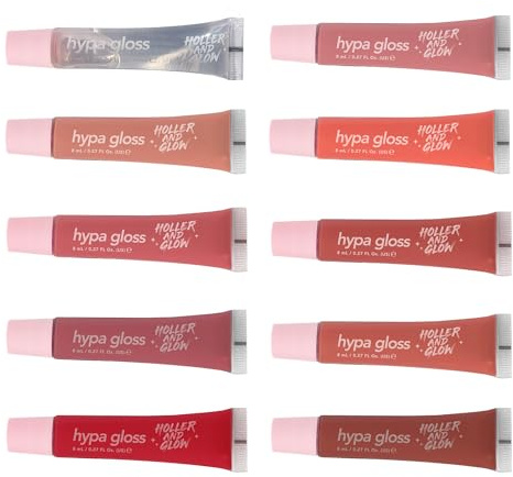 Holler And Glow Gift of Gloss Lip Gloss Set,10 Piece High Shine Lip Gloss Collection, Assorted Shades, Vegan, Cruelty Free, Hydrating, Non Sticky, Makeup Gift Set for Her, Teens & Girls