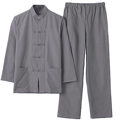 Chinesische Kleidung Tang-Anzug aus reiner Baumwolle, bequemer Kampfsportanzug for Herren, traditionelle Kleidung, atmungsaktive Kung-Fu-Uniformen, Tai-Chi-Kleidung, langärmliges Hemd und Hose(Gray,4X
