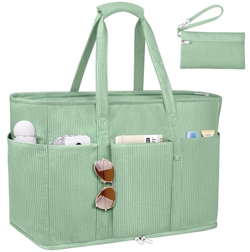 JUYANO Cord Handtasche Damen Große Strandtasche XXL Familie Shopper Tasche mit Reißverschluss, Wasserdicht Vielseitige Badetasche Saunatasche Tote Bag für Pendeln Einkaufen Reisen 45L