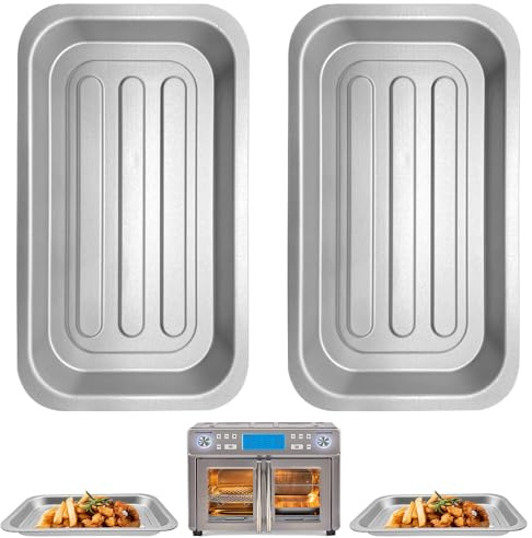 GXF 2PCS Air Fryer Accessories for Emeril Lagasse Dual Zone 360 Air Fryer Oven 25 QT Extra Large, 11.5''×6.7'' Steel Air Fryer Tray Grill Pan Grill Plate Crisper Plate Replacement Parts Rack