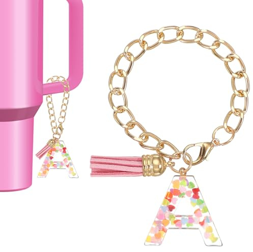 PATIKIL Bokstavsberlock för Stanley Cup, söt initial en berlock tillbehör för Stanley tumbler handtag nyckelring personlig charm för kvinnor, rosa