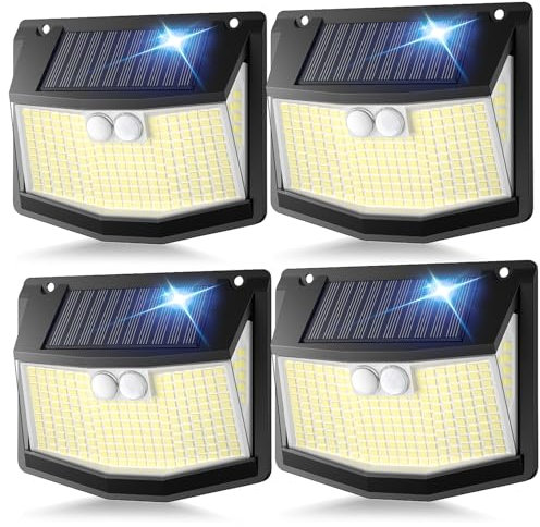 spqment Solar Security Lights Outdoor Garden - 248 LED Solar Powered Waterproof IP65-270° Wide Angle 3 Motion Sensor Lights Powered Front Door Yard Garage Garden Fence 4 Pack