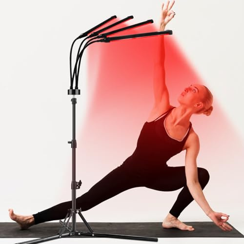 Trayvespace 32W Red Lights, 660nm & 850nm Infrared Lamp with 5 Brightness Adjustable & 10/20/30 Timer, Red & Infrared Light Lamp with Stand for Home