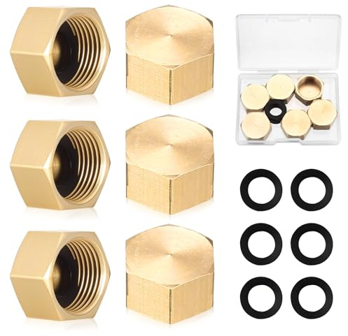 6 Pcs Bouchon en Laiton Femelle 3/8 Pouce, Bouchon Plomberie, Capuchon Fileté en Laiton, Filetage Femelle 3/8 Pouce pour Raccordements Plomberie Tuyau Eau de Jardin