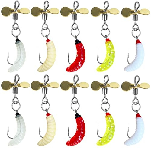 Soft Plastic Maggot Baits, Silicone Fake Artificial Maggot Bread Worms, 10 PCS Rubber Realistic Fresh Water Lures Fishing Bait for Trout Bass