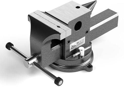 Base Girevole a 360 Gradi Morsa da banco per impieghi gravosi con Apertura Massima di 17 cm per la Lavorazione del Legno e dei Metalli, morsa da banco con Tubo Tondo bloccabile