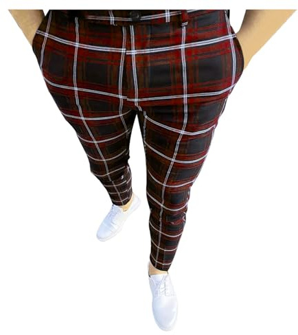 Celanisai Pantaloni chino da uomo a quadri, chinos, pantaloni di stoffa, pantaloni chino slim fit, pantaloni da completo, con stampa plaid, pantaloni da uomo, pantaloni skinny, pants, eleganti