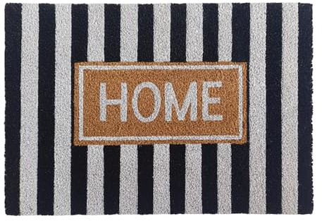 Relaxdays Fußmatte Kokos, Home, 60x40 cm, rutschfest, wetterfest, Fußabstreifer innen & außen, Türvorleger, schwarz/weiß