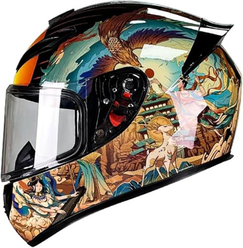 Caimcie Motorcykelhjälm integralhjälm för vuxna med dubbelvisir retro motorcykelhjälm, integralhjälm, integralhjälm, fallhjälm, ECE/DOT-testad 25, L = 59–60 cm