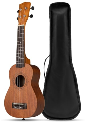 KOMFOTTEU 21 Zoll Ukulele aus Mahagoni Holz, Ukulele Set mit verstellbarer Schultergurt, Gitarre Set mit Plektrum & Nylonsaiten, Tragetasche, Musikinstrumente für Erwachsener, Kinder