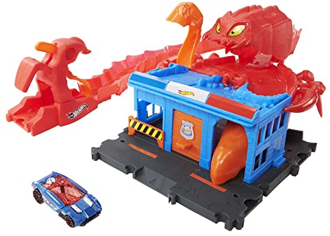 Hot Wheels HDR32 - Gefährliche Skorpion Attacke mit 1 Spielzeugauto, mit Anderen Sets kombinierbar, biegsame Strecke bis 76 cm, Autorennbahn Geschenk für Kinder ab 4 Jahren